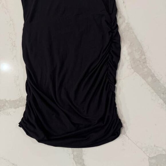 Athleta Topanga V-Neck Midi T-Shirt Dress Women's Size Small Black Ruched Sides - Picture 2 of 6